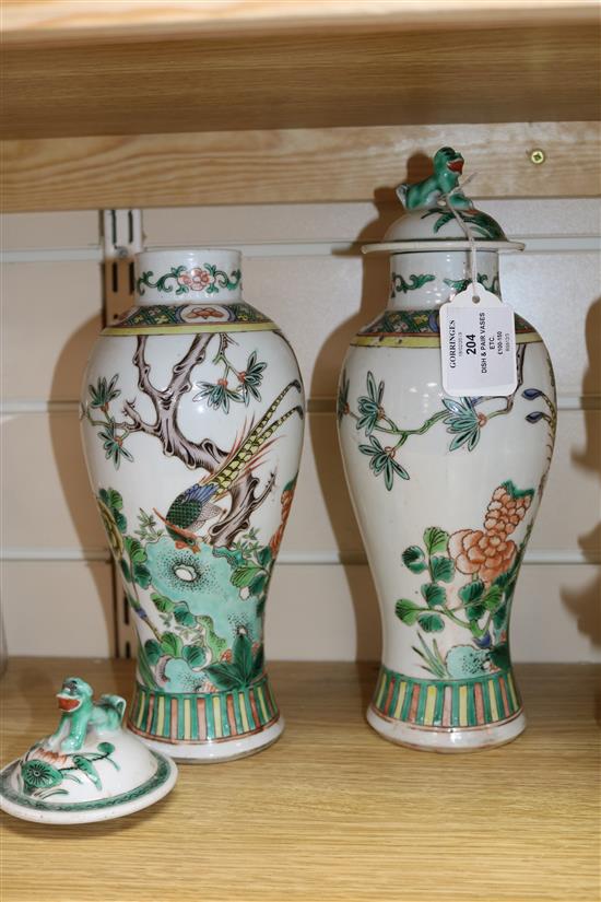 A Chinese dish and a pair vases and covers and three blanc de chine dehua vases